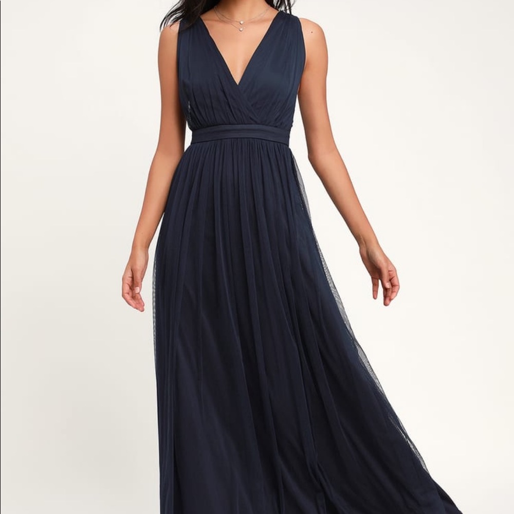 Lulus Romantic Moment Navy Blue Mesh Maxi Dress - Picture 2 of 10